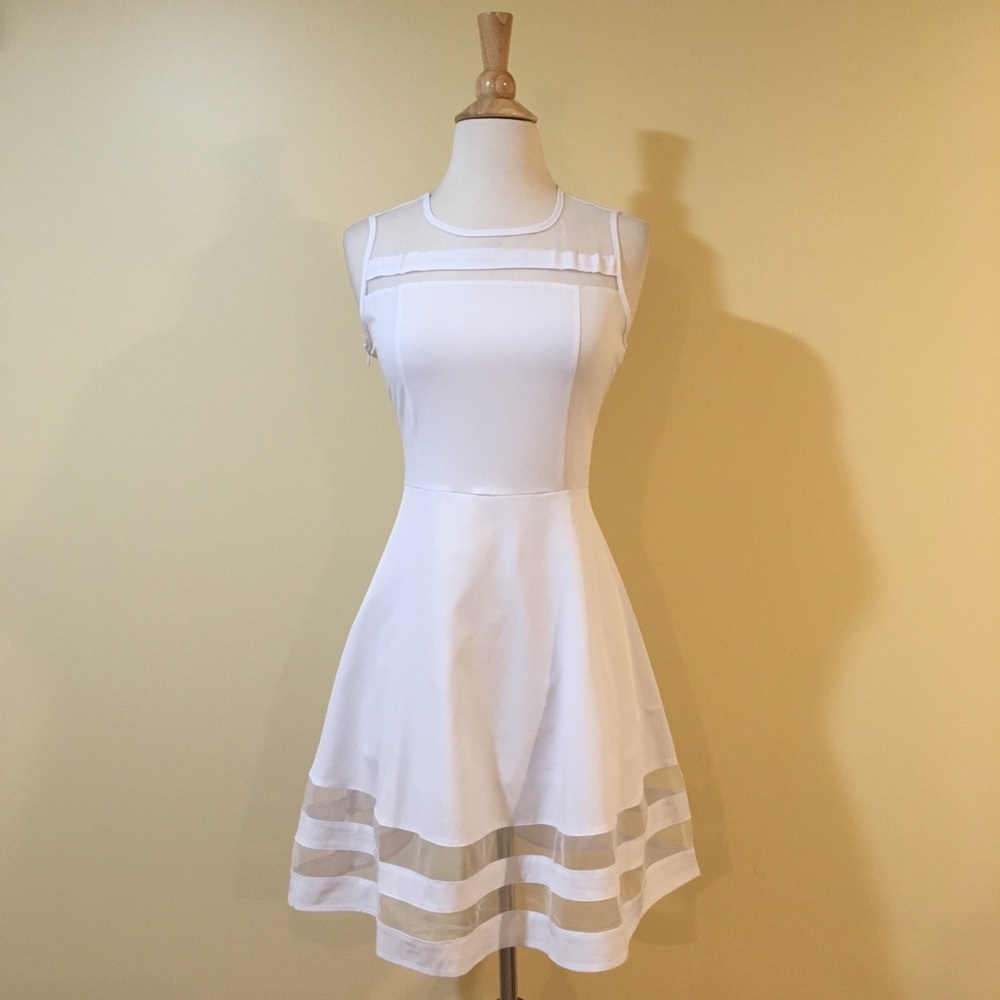 Sheer Mesh Stripes Fit and Flare Skater Dress White - Picture 5 of 11